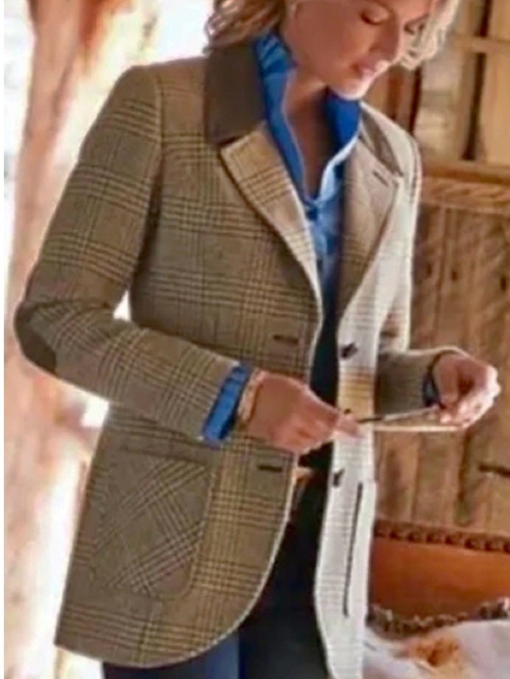 Soft Surroundings Middleburg Houndstooth Equestrian Blazer Wool With Elbow Pads